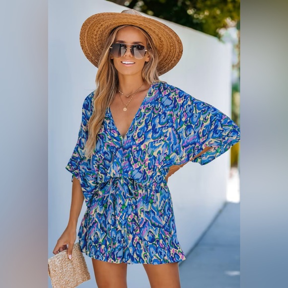 Abstract Print Drawstring Romper main image 0